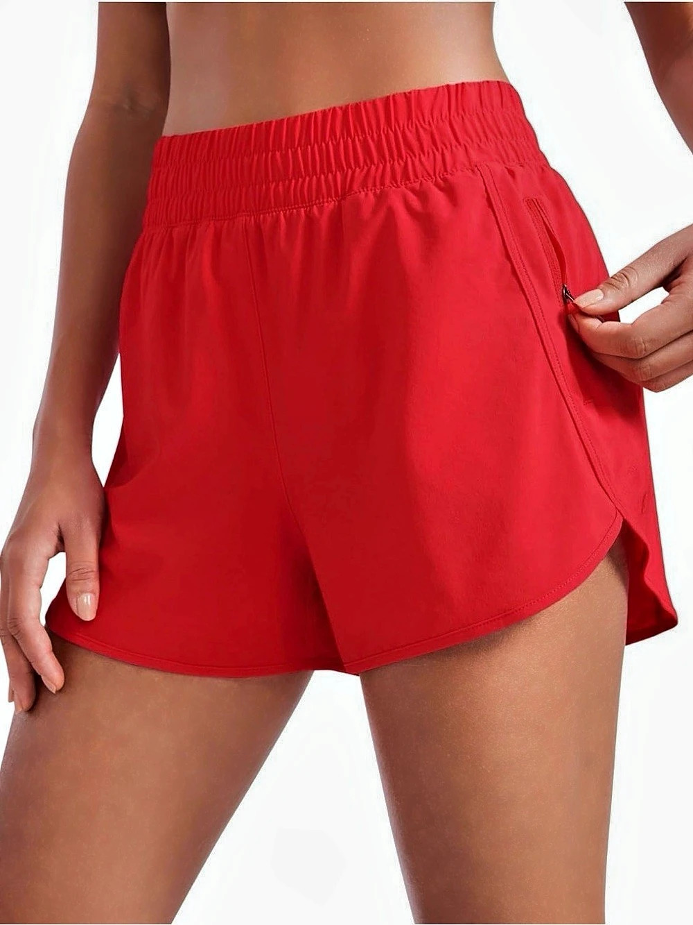 CRZ YOGA Women's Red Dolphin Hem Athletic Shorts Size Large Like New